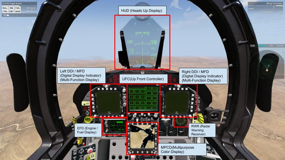 F/A-18E cockpit front overview